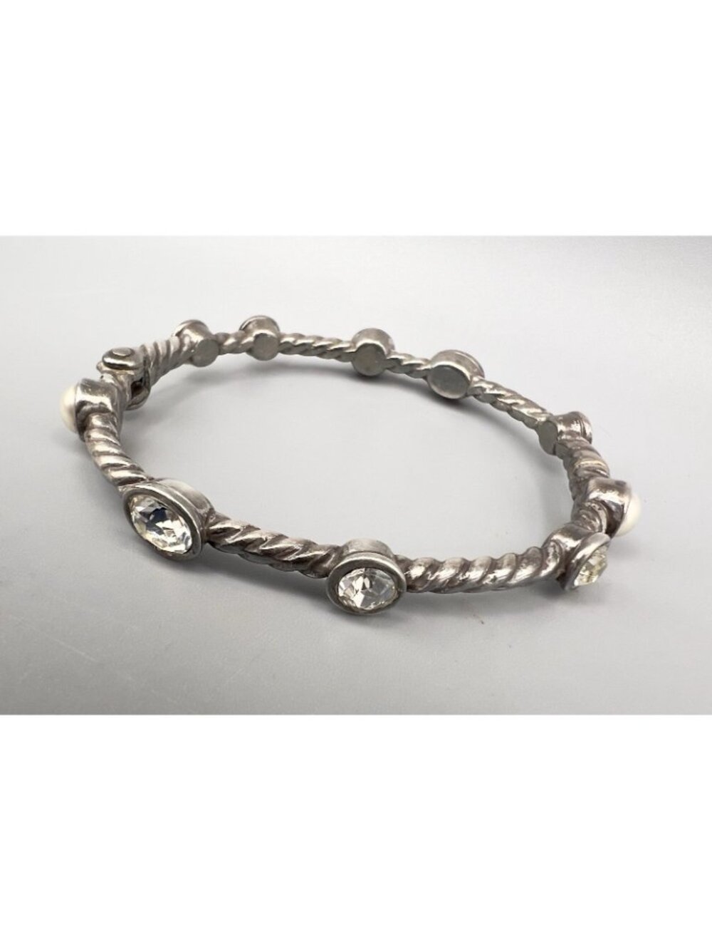 Brighton Monte Carlo Hinged Bangle Bracelet Silver Rope Crystal Pear! Excellent
